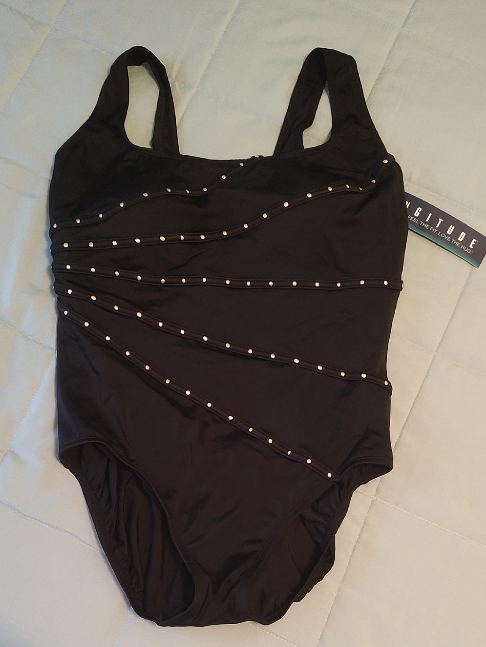 Longitude Black One-Piece Swimsuit with Gold Accents